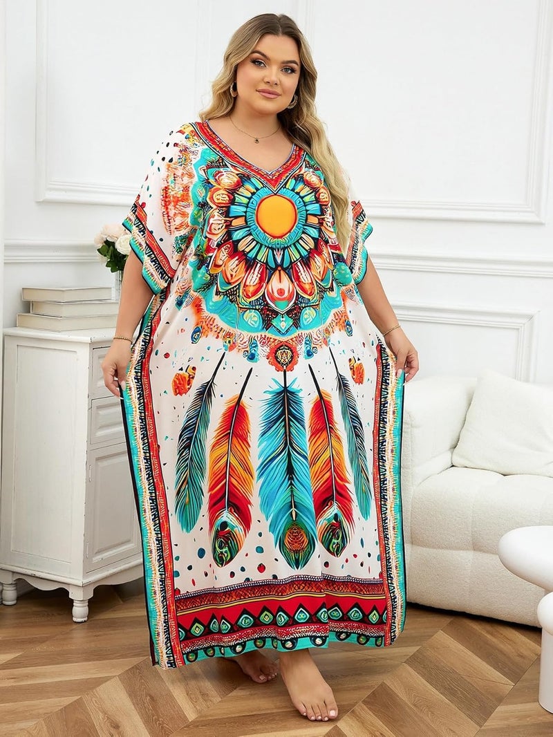 IMAGEKOPE Kaftan Dresses for Women Plus Size Bathing Suit Cover up Caftan Maxi Beach Dresses - Image 1